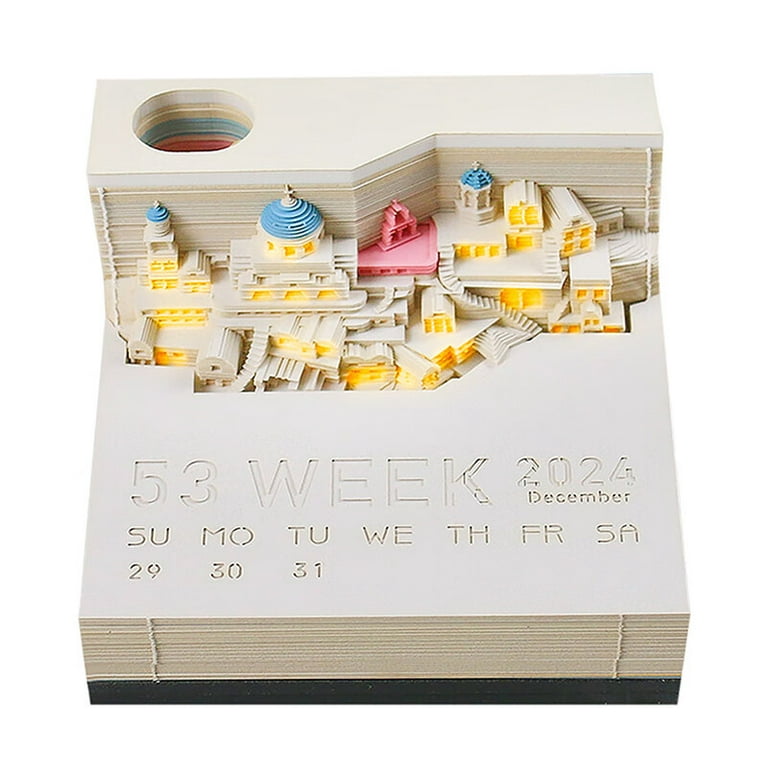 2024 Desk Calendar 3D Paper Art Notepad With LED Light - ^NEW