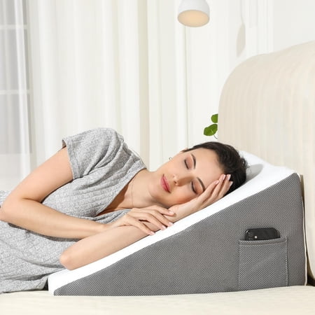 Flyxunfri Bed Wedge Pillow for Sleep Apnea, 10 Inches Triangle Body Positioner with Memory Foam, Acid Reflux Pillow, Anti-Snore, Back Pain Relief, Post-Surgery
