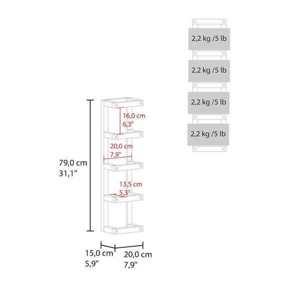Fm Furniture 5-Tier Wall Towel Rack, Slim Vertical Organizer with Shelves, Natural Oak