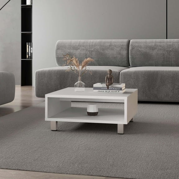 FM FURNITURE Avondale Coffee Table in Melamine with Open Storage-Color:White