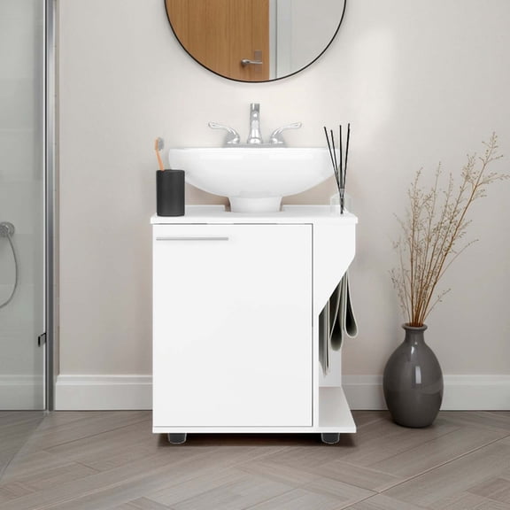 FM FURNITURE Gila Bend Under Sink Storage Cabinet, Compact Design, with Two Shelves for Organizing Bathroom Items, White