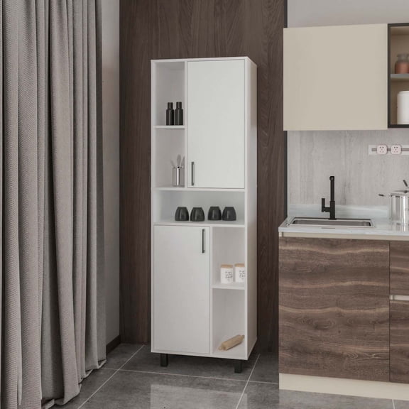 FM FURNITURE Buckshot Kitchen Pantry with Open Storage and 2 Doors White