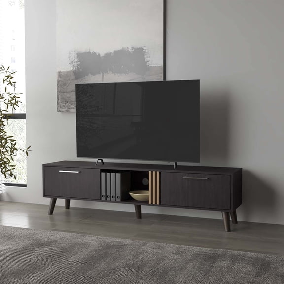 FM FURNITURE Dragon Tv Stand with 2 Doors and Open Storage, Wengue