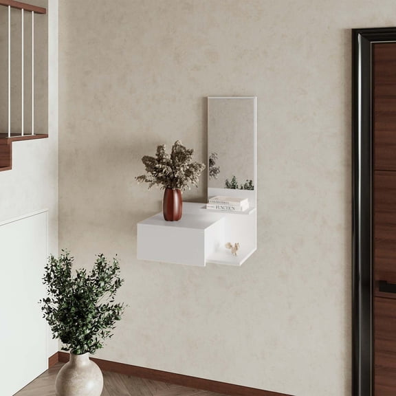 FM FURNITURE Elgin Floating Vanity with Included Mirror, White