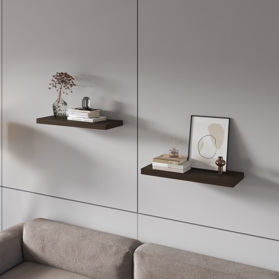 Fm Furniture Iva Floating Shelf In Melamine X2 ,Dark Walnut