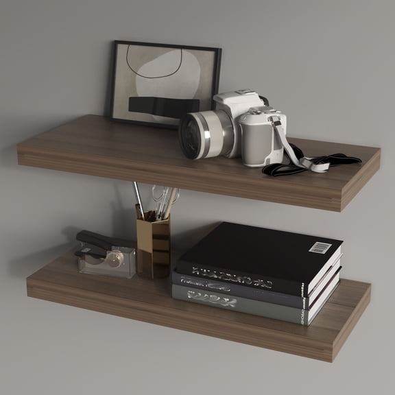 Fm Furniture Iva Floating Shelf In Melamine X2 ,Natural Walnut