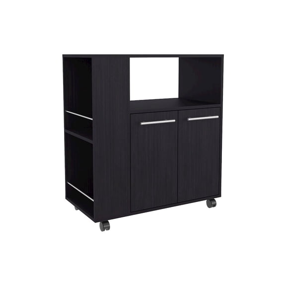 Fm Furniture Kitchen Cart with Microwave Shelf, Open Storage, and Two-Door Cabinet, Wengue