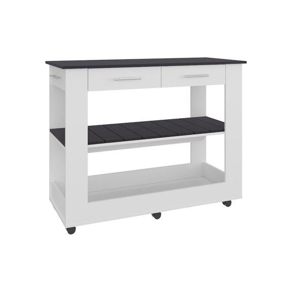 Fm Furniture Kitchen island  with Open Storage and 3 Shelves, White