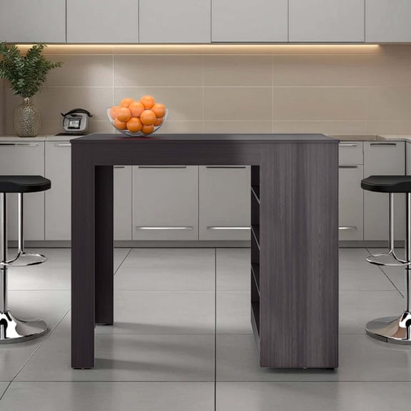 FM FURNITURE Luna Modern Kitchen Island with Open Storage, Wenge