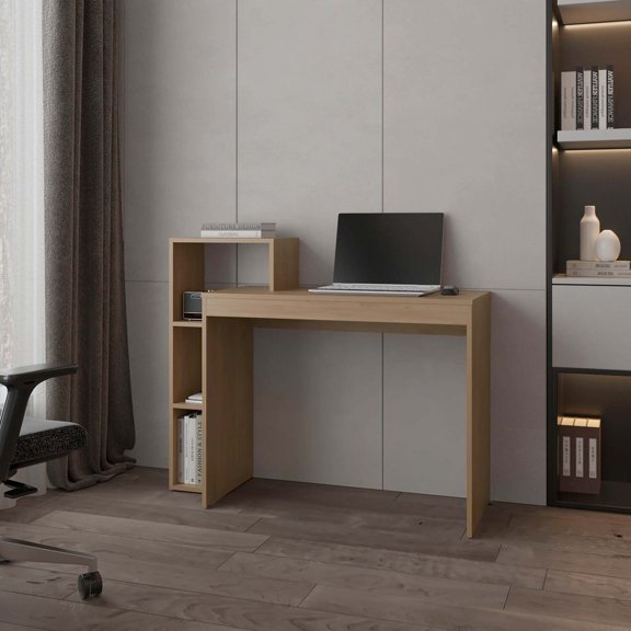 FM FURNITURE Salom? Computer Desk with Open Storage, Natural Oak