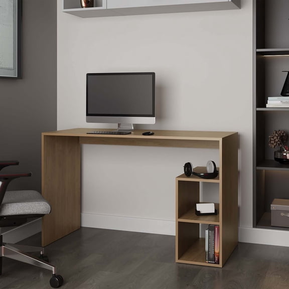 FM FURNITURE Sanders Computer Desk in Melamine with Open Storage, Natural Oak