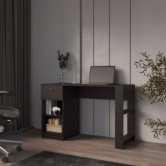 FM FURNITURE Sun City Computer Desk with a Drawer and Open Storage, Wengue