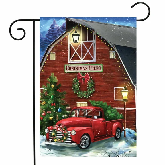 Fm103 Christmas Trees Farm Red Truck Holiday Snow 12"X18" Garden Flag Banner