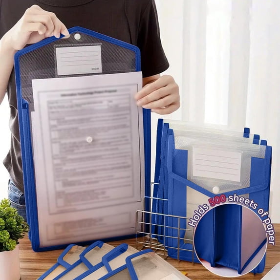 Fmbmuo 1 Pack File Folders Blue Reinforced Plastic Document Organizer, Portable Snap Closure Letter Size Paper Organizer for Home Office Filing