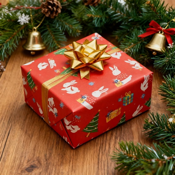 Fmbmuo 1 Rolls Christmas Wrapping Paper Heavyweight Red Santa Claus Gift Wrapping, 500x50 CM Farmhouse Wrapping Paper for Christmas Eve Box