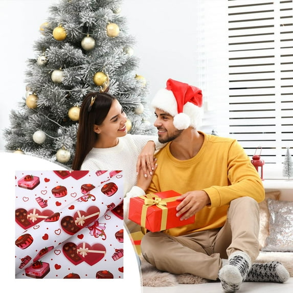 Fmbmuo 1 Rolls Valentine's Day Wrapping Paper White Love Prints Easy-Cut Gift Wrapping, Modern 70x50 CM Wrapping Paper for Easy Gift Presentation