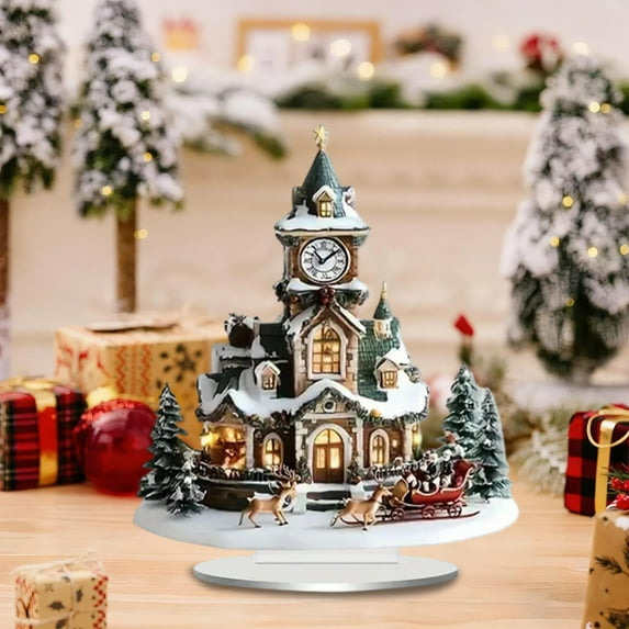 Fmbmuo 1 pcs Christmas Tabletop Decor Village Acrylic Ornament Plastic Green Christmas Ornaments, Festive Spirit Traditional Decor for a Cozy Christmas Vibe