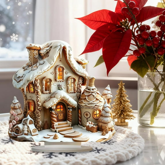 Fmbmuo 1 pcs Christmas Village Sets Village Acrylic Ornament Brown Acrylic Christmas Ornaments, Festive Spirit Cottage Decor for Christmas Party Decor