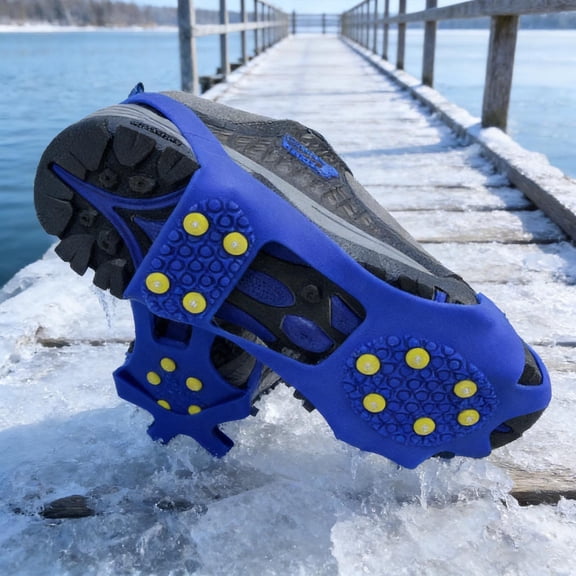 Fmbmuo 10-Point Traction Cleats with Steel Spikes and Rubber Base, All-Purpose Anti-Slip Ice Cleats for Men and Women