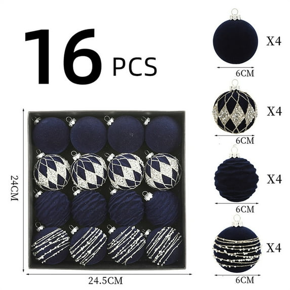 Fmbmuo 16-Pack 6cm Flocked Christmas Ball Ornaments, Hanging Christmas Baubles Balls Ornaments Set, Indoor Christmas Decorations, Holiday Room Decor(Blue)