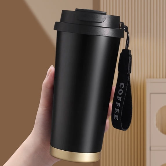 Fmbmuo 18 oz Coffee Cups With Lids Stainless Steel Insulated Coffee Mug, Large Art Deco Dishwasher and Microwave Safe Cup for Women Men Office Coworkers(Black)