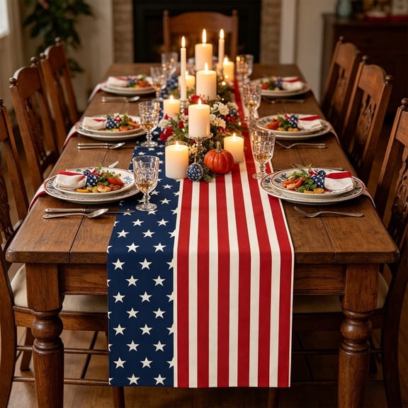 Fmbmuo 180x33cm Independence Day Table Flag Linen Printed Table Flag for Dining Table Tea Table Nationals Day Decoration 70.9"x13"