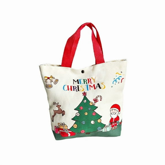 Fmbmuo 1Pcs Gift Bags Medium Santa Claus Multicolor Decorations with Handles Neutral Canvas Christmas Bag for Xmas Party Favors