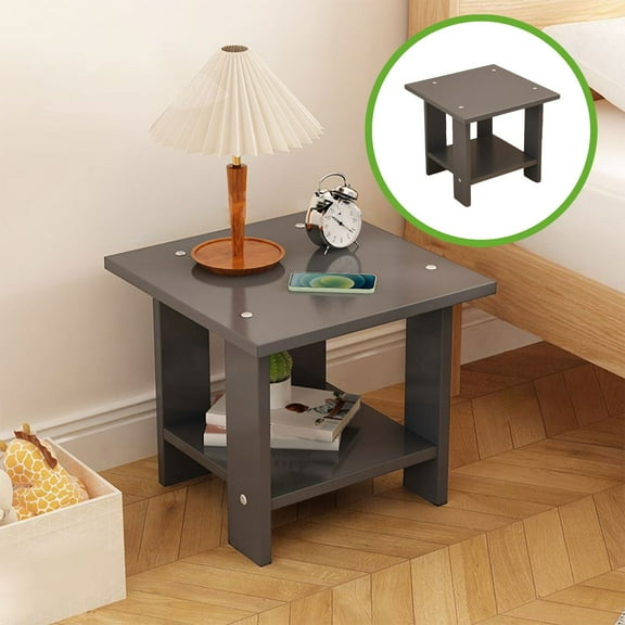Fmbmuo 2-Tier Wood End Tables with Shelf , Side Table Beside Sofa with Storage, Nightstand for Bedroom, Modern End Table for Living Room(Gray)