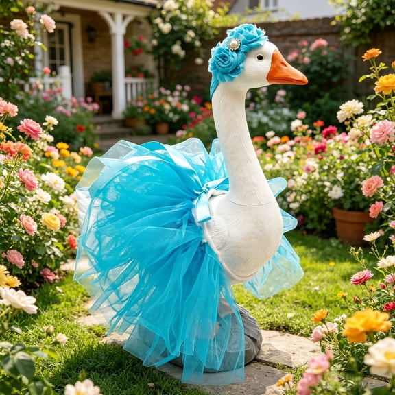 Fmbmuo 23 Inch Porch Goose Chiffon Skirt Set Flowy Dress Headpiece Weatherproof Garden Yard Decor,Blue