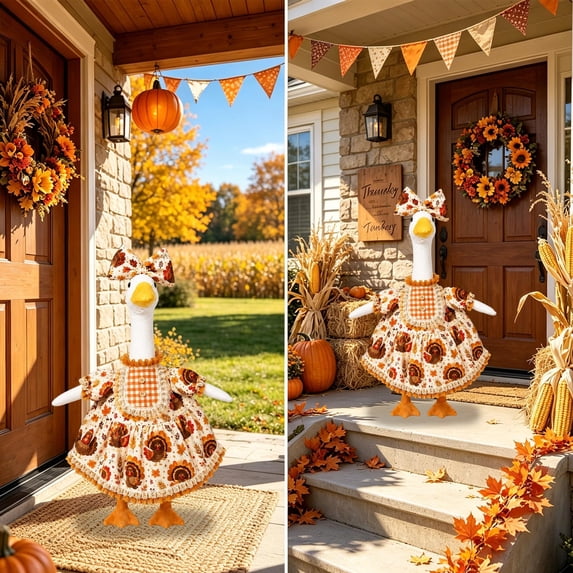 Fmbmuo 23 Inch Thanksgiving Harvest Porch Goose Costume Set Fall Garden Yard Weatherproof Decor,Yellow