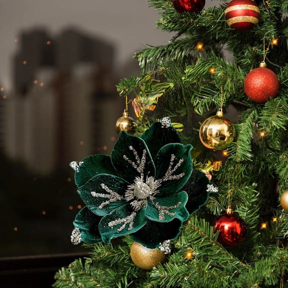 Fmbmuo 24CM Powder Flocking Christmas Flower Magnolia High-end Fabric Christmas Decoration Simulation Flower 9.4in Magnolia Bloom