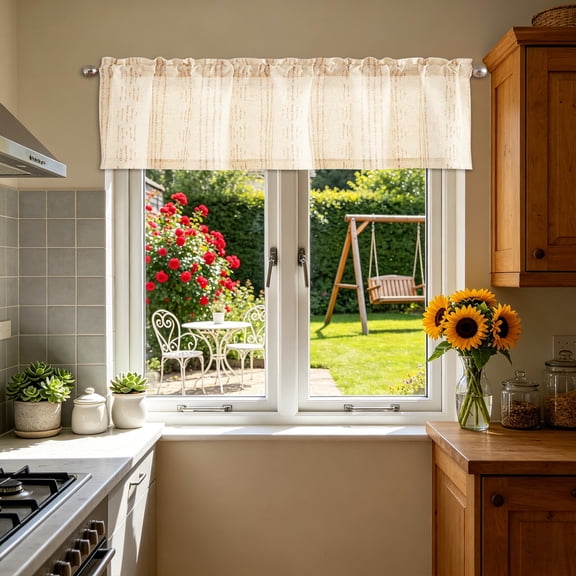 Fmbmuo 2D Printed Short Kitchen Curtains,Rod Pocket For Half Window Washable Polyester Light Filtering Waterproof 39.37x24.8 Inch (Multicolor)