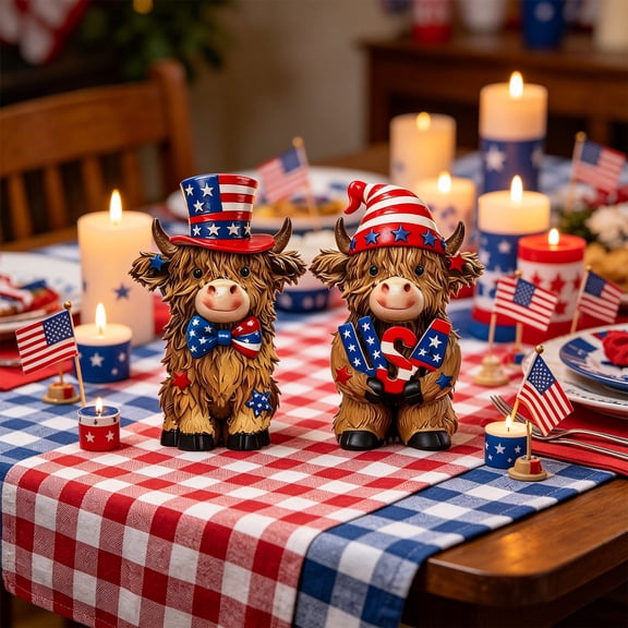 Fmbmuo 2D Wooden Independence Day Ornament Set Flat Star Flag Desktop Decorations for Table Shelf Mantel Holiday Party Display