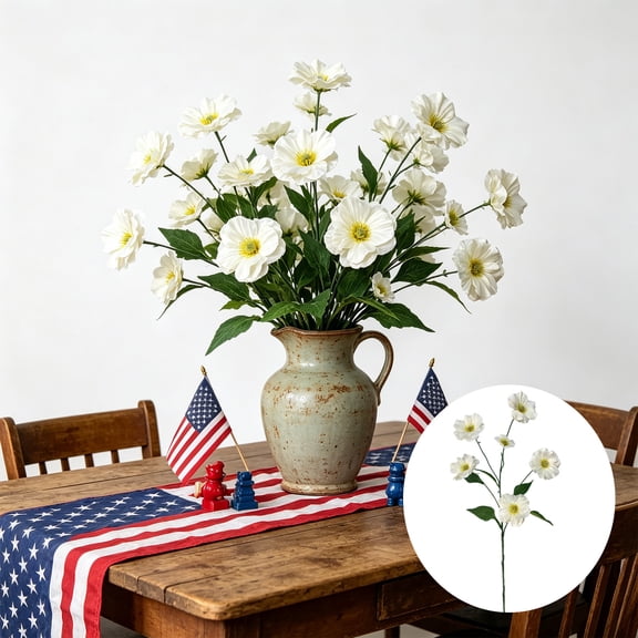 Fmbmuo 2PC Independence Day Simulation Flower Set Of 2 stems31.5 Inch 6 Butterfly Blooms Artificial Flowers For Memorial Day Party Table Decoration
