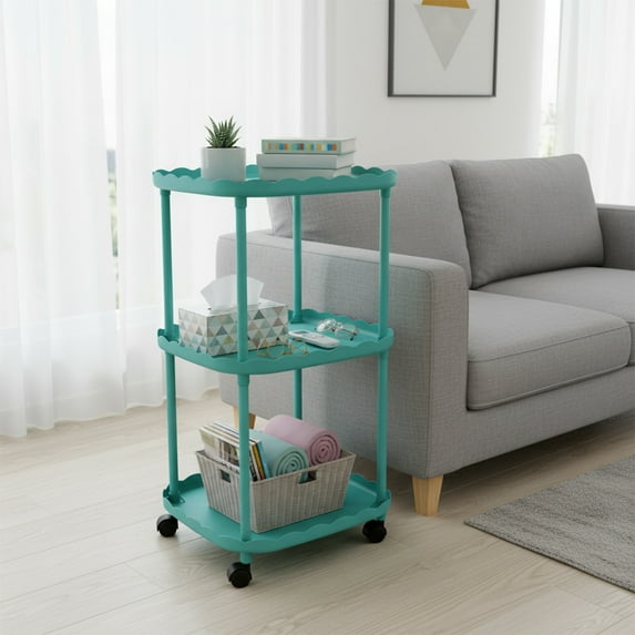 Fmbmuo 3-Tier End Tables Living Room ,Storage Rack with Wheels, 3 Tier Side Table with Storage Shelf for Bedroom(Green)