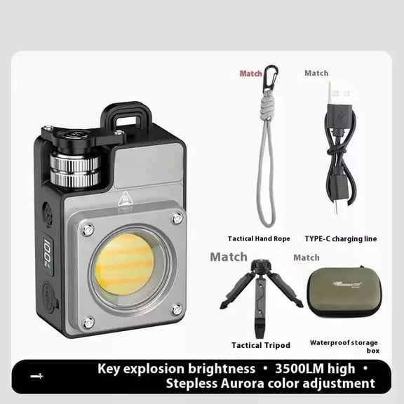 Fmbmuo 3-in-1 Tripod Camping Lantern Flashlight 1000 Lumen Rechargeable COB Work Light with Magnetic Base for Tent Emergency Black