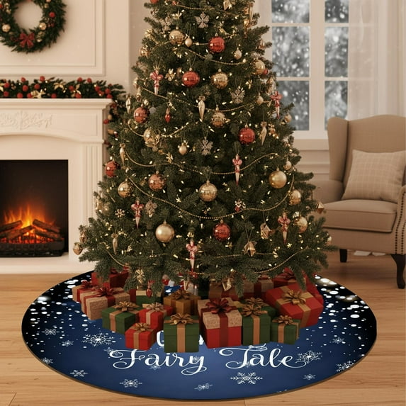 Fmbmuo 35.4 Inch Christmas Tree Skirt Blue Plaid Christmas Decorations, Non Slide Traditional Short Plush Vintage Tree Skirt Complete Your Christmas Decor