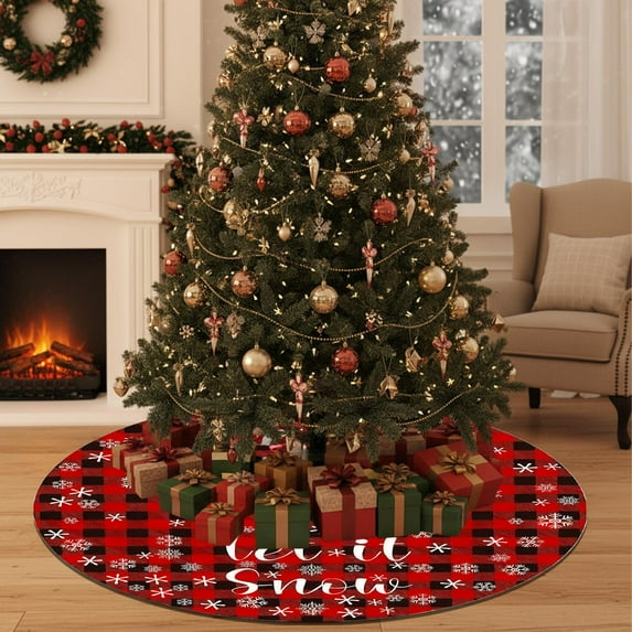 Fmbmuo 35.4 Inch Christmas Tree Skirt Red Plaid Christmas Decorations, Short Plush Non Slide Traditional Vintage Tree Skirt Complete Your Christmas Decor