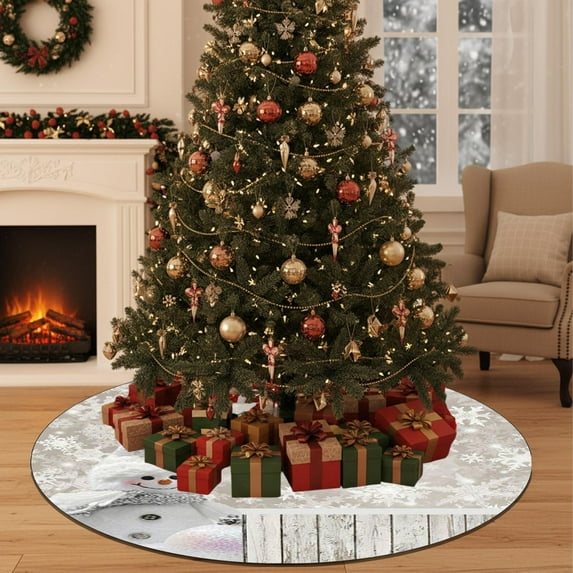 Fmbmuo 35.4 Inch Christmas Tree Skirt White Plaid Christmas Decorations, Short Plush Non Slide Traditional Vintage Tree Skirt Complete Your Christmas Decor
