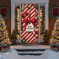 Fmbmuo 35 X 71 Inch Christmas Door Cover Decoration,Merry Box Bowknot Photography Backdrop Outdoor Sign for Home,Wall,Indoor,Outdoor,Party