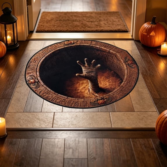 Fmbmuo 3D Rugs Optical Illusion Durable Fabric 3D Halloween Rug Round Halloween Welcome Mat for Outdoor Entryway Porch
