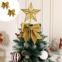 Fmbmuo 4.7-inch Christmas Sparkling Bow - Set of 2, Suitable for Christmas Tree Decorations, Wreaths, and Home Decor(Gold)