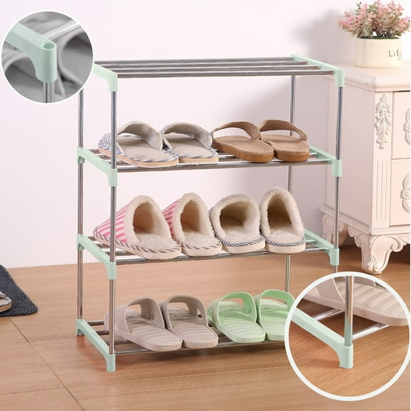 Fmbmuo 4 Tier Stackable Shoe Rack - Space Saving Shoe Rack Organizer (17 “x10 ”x21") - Modular Design for Entryways, Closets and Hallways (Green)