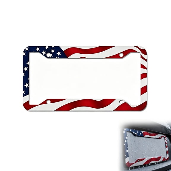 Fmbmuo 4th Of July Independence Day Patriotic License Frame Flag Car Decor Veterans Vanity USA Gift For Him Metal Rust-Proof