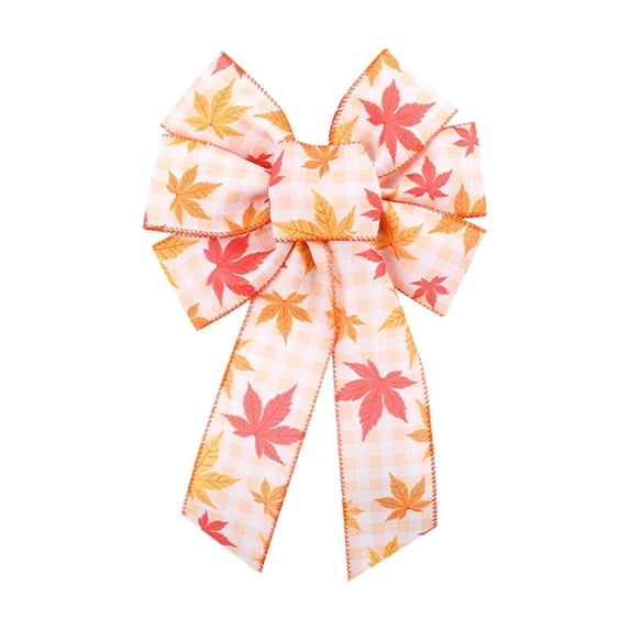 Fmbmuo 5 Pack Fall Wreath Bows Thanksgiving Bows Pumpkin Stal Orange Buffalo Plaid Burlap Linen Bow for Wreath, Autumn Ribbon Bows for Autumn Party Outdoor Decor