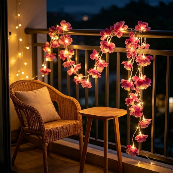 Fmbmuo 59-Inch Fiber Optic Tuberose Flower String Light, 10 Warm LED Battery Operated Faux Floral Garland with Soft Glow, Indoor Decor for Wedding Basket Ritual Gathering