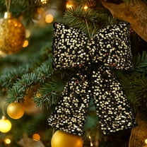 Fmbmuo 6.3 Inch Christmas Sequin Bow Decorations - Glitter Hanging Home Decor for Tree, Gifts, Wreaths & Crafts (1 Piece,Black )