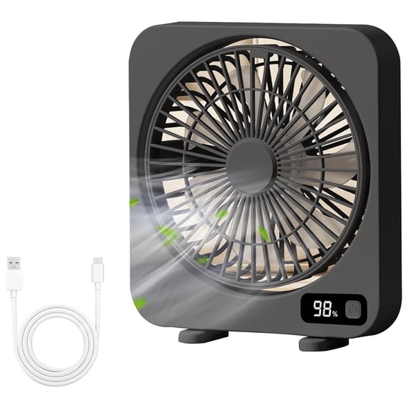 Fmbmuo 6.5-Inch Rechargeable Digital Desktop Fan - Type-C Rechargeable Mini Fan Provides Prompt Cooling for Offices, Bedrooms and Desks (Black/White)