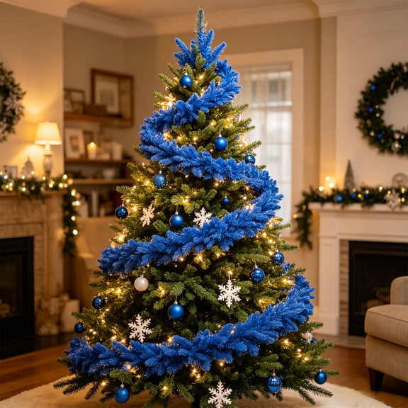 Fmbmuo 6FT/9FT Blue Christmas Garland Vines Winter Berry Decorations For Mantel Staircase Fireplace( Blue )