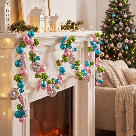 Fmbmuo 6ft Christmas Ball Garland, Pink Candy Bead Garland, Christmas Decorations for Christmas Tree Mantle Christmas Festival Decorations